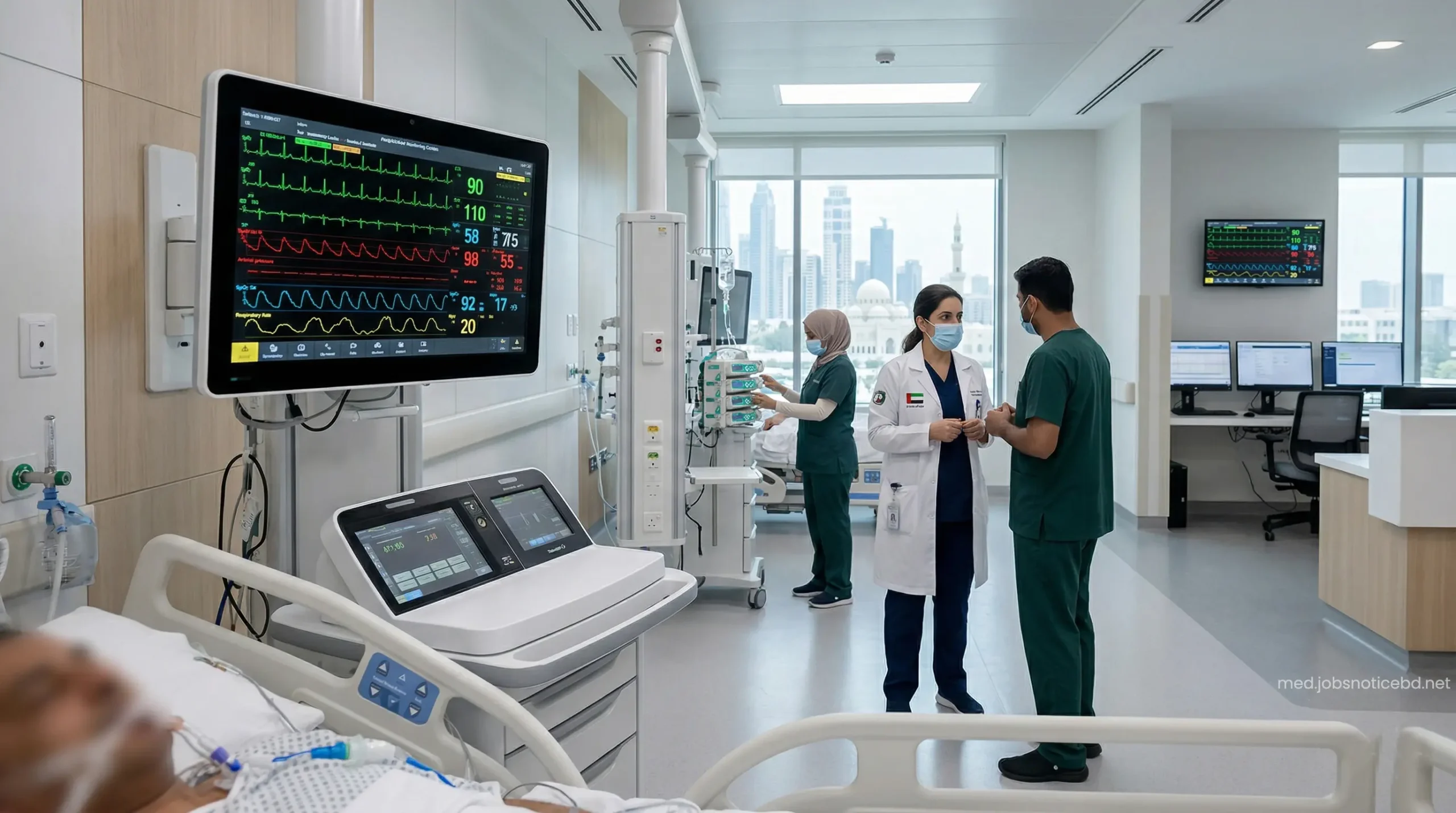 Advanced cardiac intensive care unit equipped with rhythm management technology.