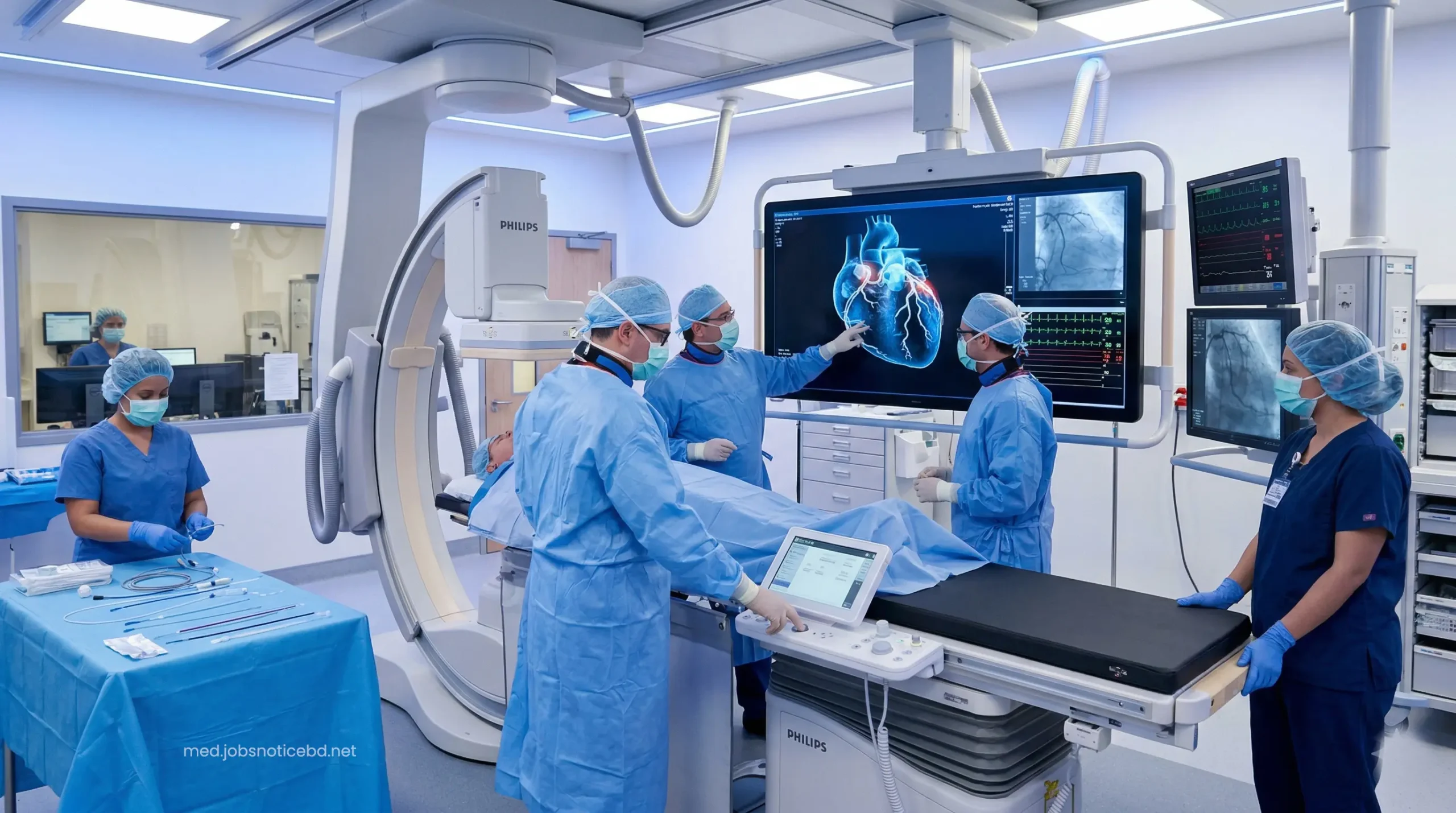 High-tech cardiac catheterization lab at Burjeel Hospital equipped with state-of-the-art cardiovascular imaging.