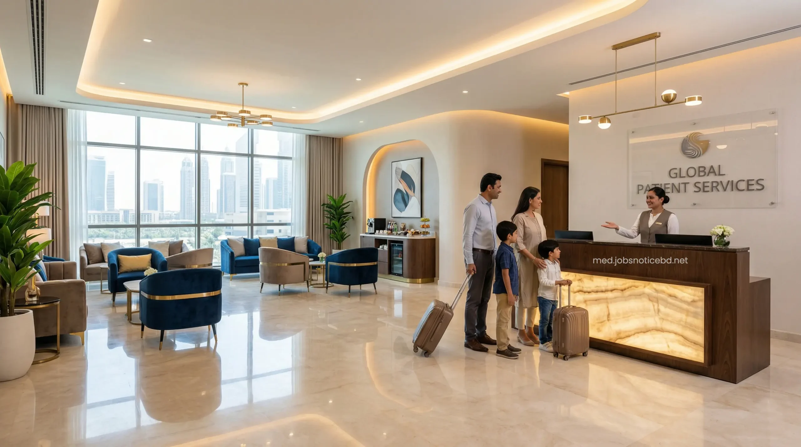 Luxurious VIP international patient lounge at Mediclinic City Hospital Dubai.