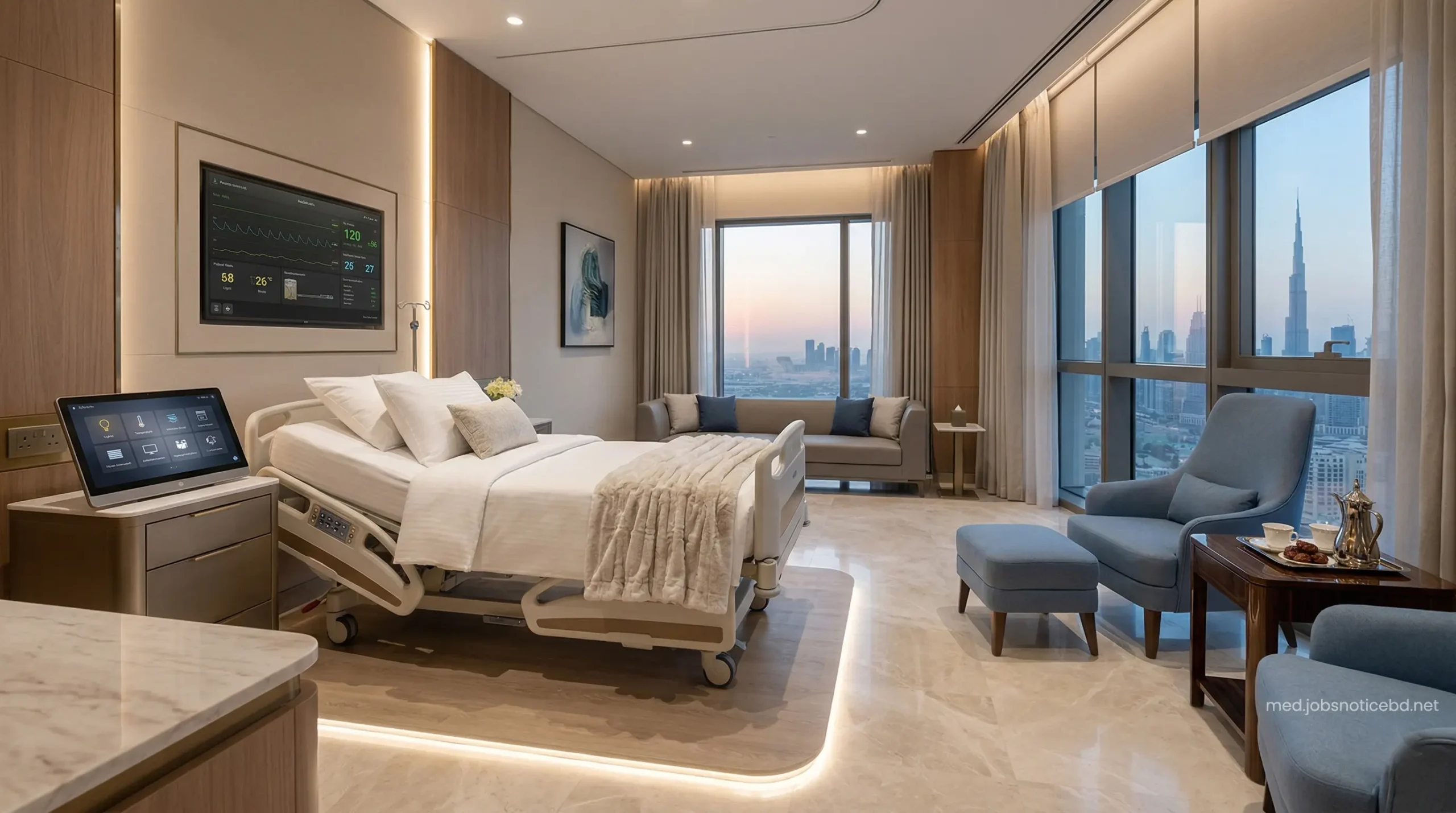 Premium VIP smart recovery suite at Fakeeh University Hospital featuring automated amenities.